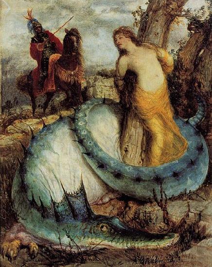 Angelika von einem Drachen bewacht oder Angelica und Ruggiero, Arnold Bocklin